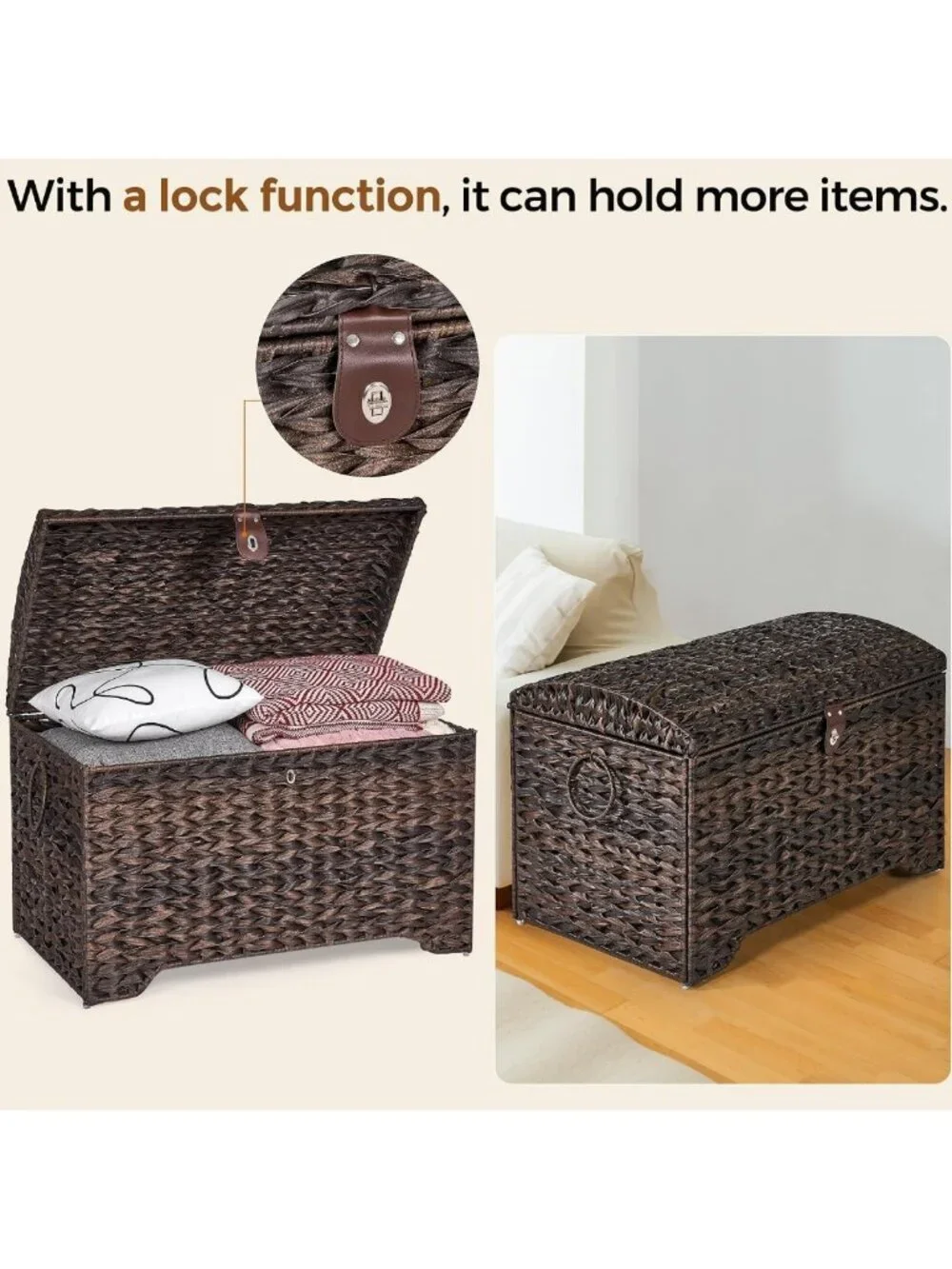 Large Handwoven Wicker Storage Basket with Lid - Stylish Home Organizer, 178L